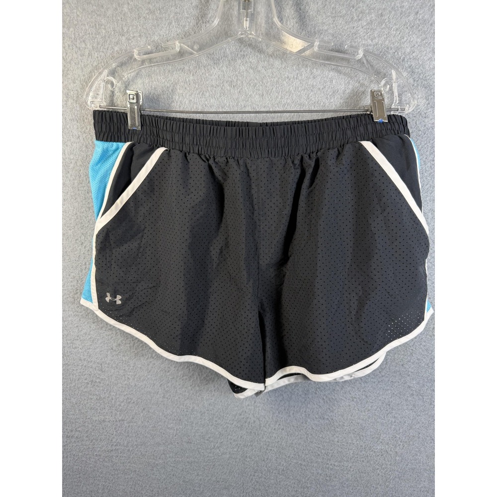 Under Armour Shorts Womens XL Black Blue HeatGear Mesh Running Gym Athletic